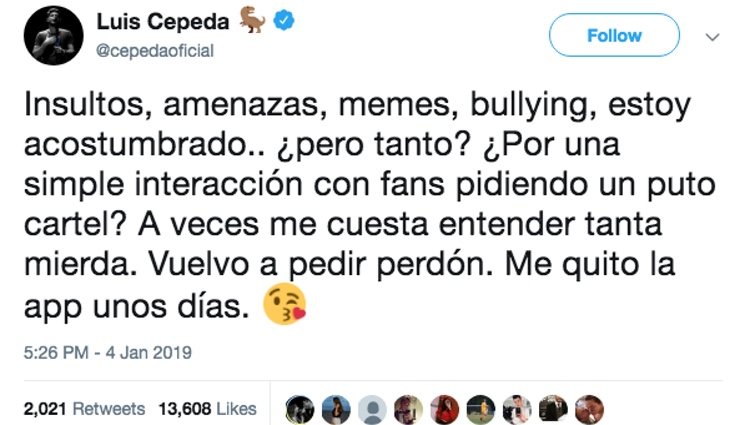 Tweet de Cepeda | Foto: Twitter