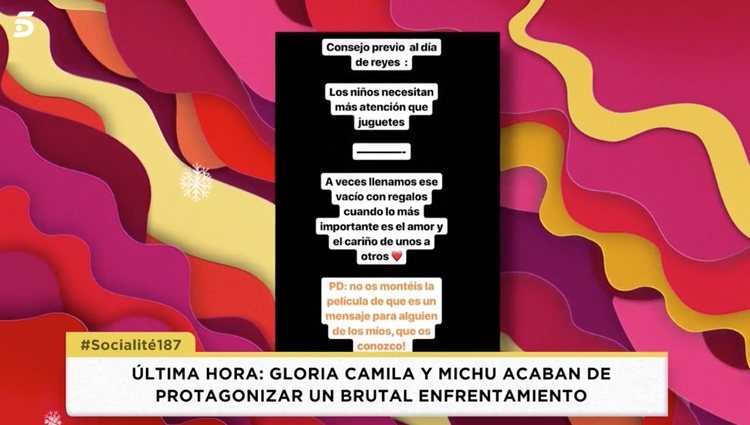 Mensaje de Gloria Camila | Foto: Telecinco.es