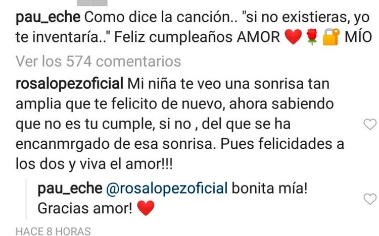 La felicitación de Rosa López a Miguel Torres/ Foto: Instagram