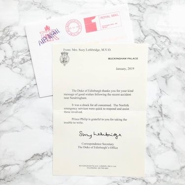 Carta enviada por la secretaria del Duque de Edimburgo