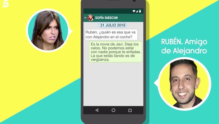Uno de los mensajes de texto de Sofía Suescun y Rubén, amigo de Albalá | Foto: telecinco.es