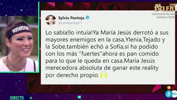 María Jesús Ruiz leyendo el mensaje de Sylvia Pantoja | Foto. telecinco.es