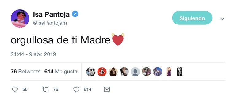 El tuit que puso Isa Pantoja para apoyar a su madre