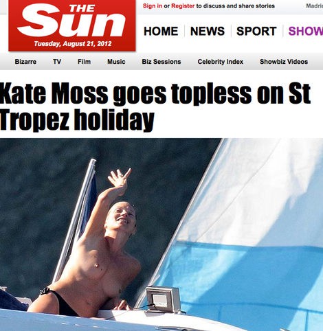 Kate Moss pillada en topless durante sus vacaciones en Saint Tropez sin su marido Jamie Hince