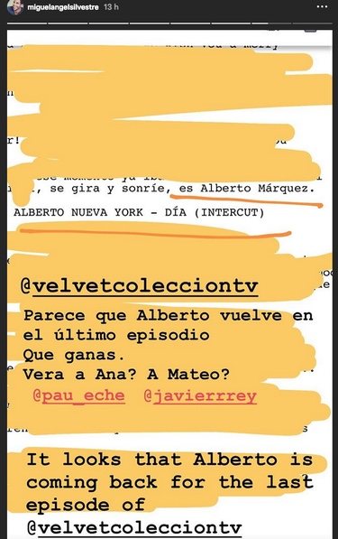 Miguel Ángel Silvestre anuncia su vuelta a 'Velvet Colección'