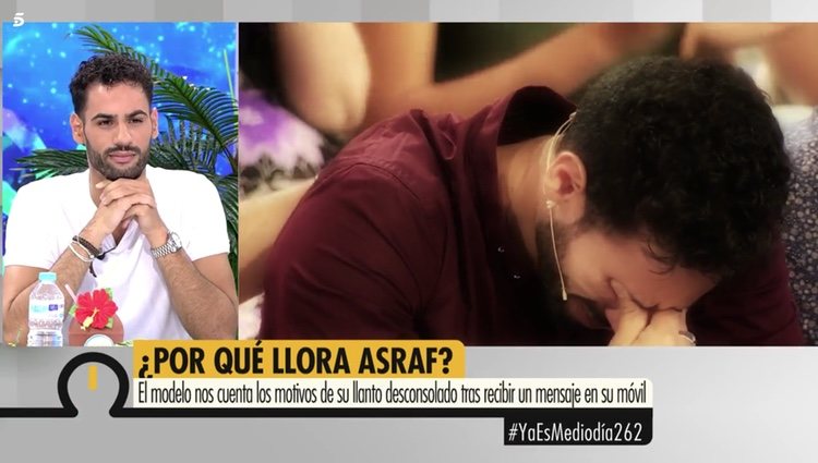 Asraf Beno ve sus imágenes llorando en 'Ya es mediodía' Foto: Telecinco