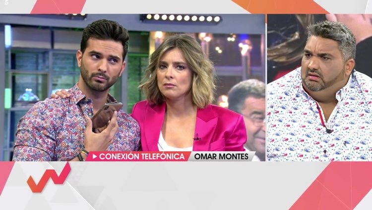Suso y Sandra Barneda hablando con Omar Montes mientras Javi 'El Gordo' escucha | Telecinco.es