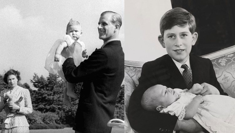El Príncipe Carlos con sus padres y su hermano, el Duque de York