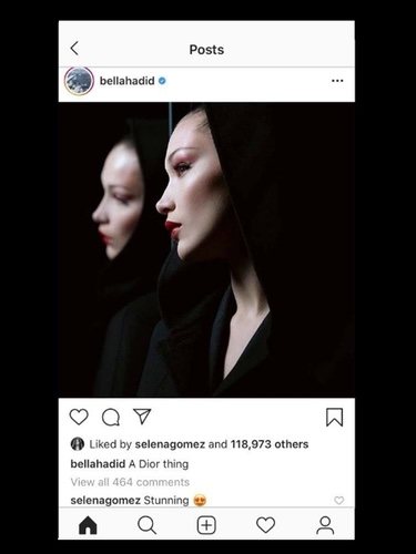 Imagen Bella Hadid que eliminó tras comentarle Selena Gomez | Instagram