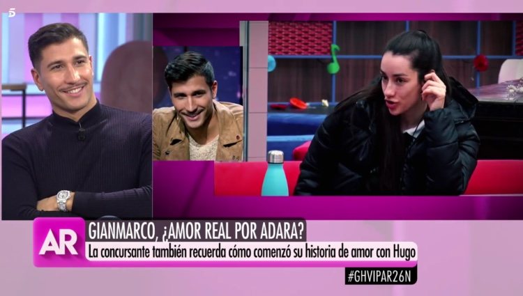Gianmarco Onestini reaccionando a sus imágenes dentro de 'GH VIP 7' en 'El programa de Ana Rosa'/ Foto: Telecinco.es