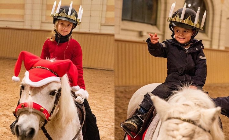 Estela y Oscar de Suecia montando a caballo por Santa Lucía
