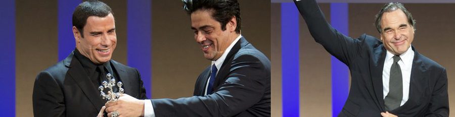 Oliver Stone y John Travolta reciben el Premio Donostia de manos de Benicio del Toro en el Festival de Cine de San Sebastián
