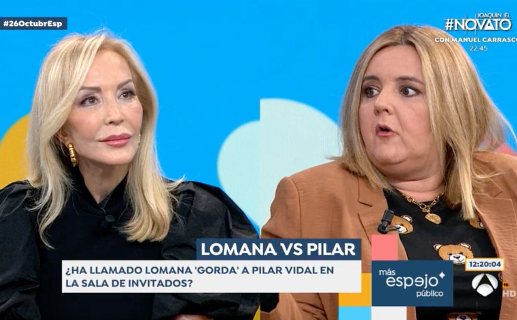Pilar Vilar denuncia en 'Espejo Público' un comentario gordófobo de Carmen Lomana fuera de cámara: "Me ha llamado gorda"