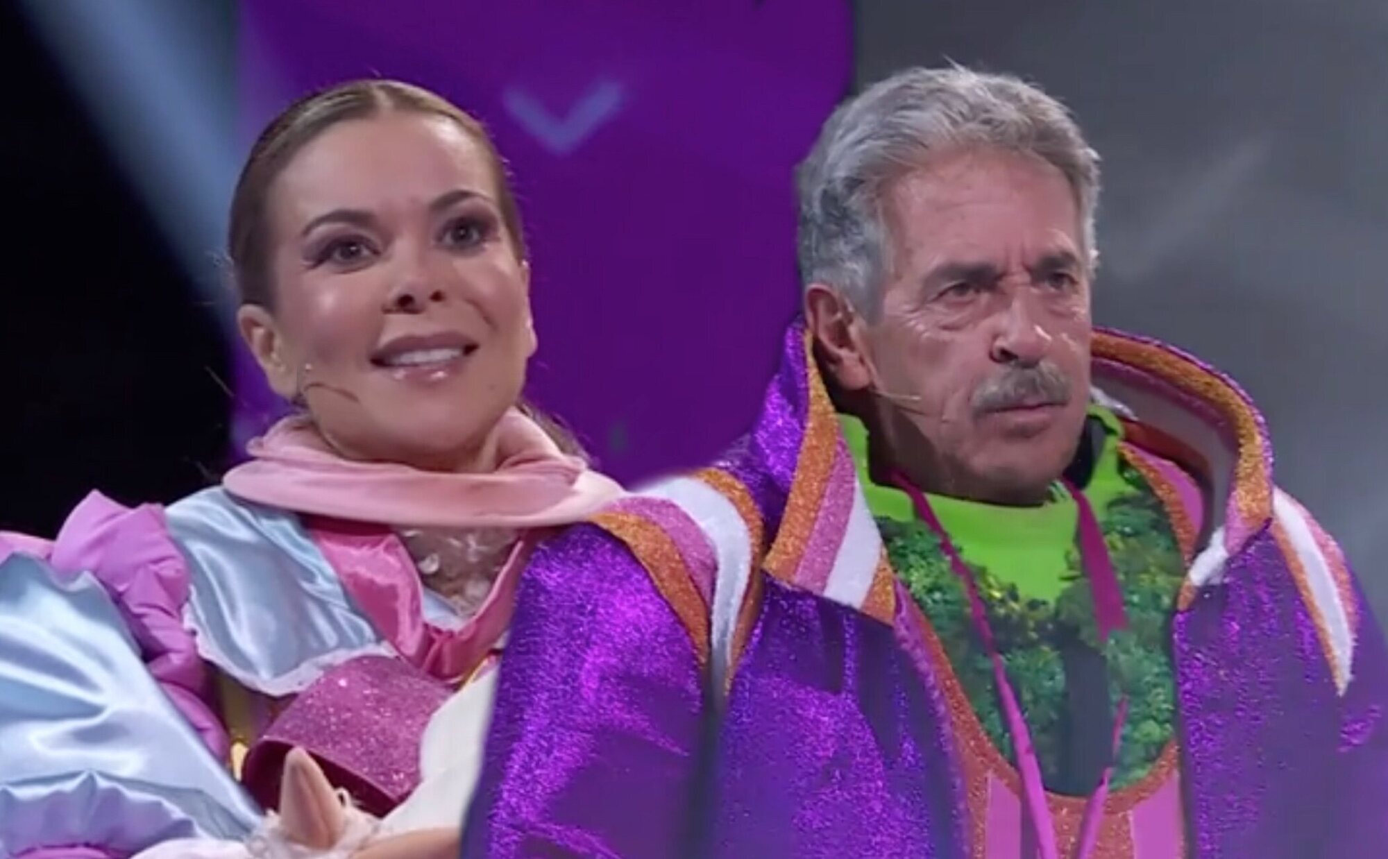 Miguel Ángel Revilla y María José Campanario, debajo de Brócoli y Oveja en 'Mask Singer 4'