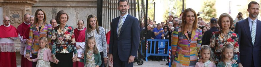 La Reina Sofía, la infanta Elena y los Príncipes de Asturias asisten la Misa de Pascua en Palma de Mallorca sin el Rey