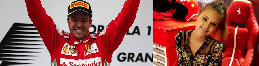 Fernando Alonso celebra su victoria en el Gran Premio de China 2013 junto a Dasha Kapustina