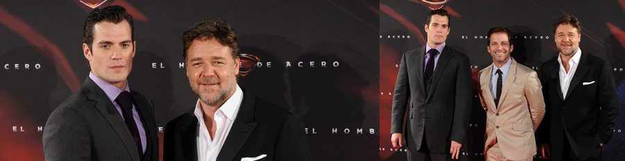 Henry Cavill y Russell Crowe revolucionan Madrid con la presentación de 'El hombre de acero'