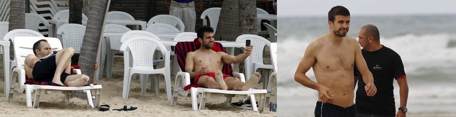 Valdés, Iniesta, Piqué, Soldado, Fábregas... La Roja se relaja en la playa antes de jugar contra Italia