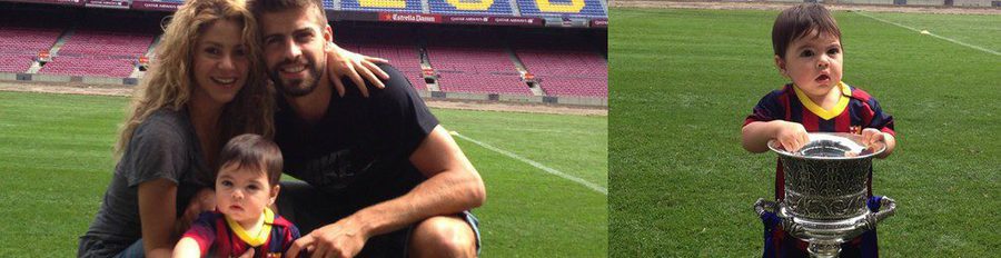 Gerard Piqué celebra la Supercopa de España con una sesión de fotos con Shakira y Milan en el Camp Nou