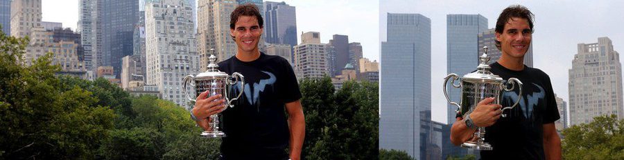 Rafa Nadal posa con la copa US Open 2013 en Nueva York antes de volver a España