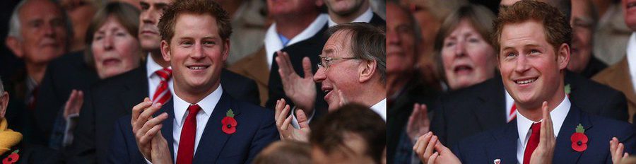 El Príncipe Harry disfruta de un partido de rugby entre Inglaterra y Australia en Londres