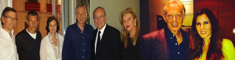 Antonio Banderas y Diana Navarro reciben a Tony Blair y su esposa en la Semana Santa de Málaga