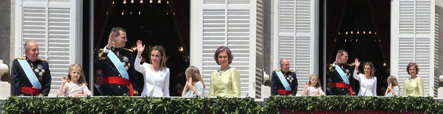 Los Reyes Felipe y Letizia, la Princesa Leonor y la Infanta Sofía saludan emocionados desde el Palacio Real