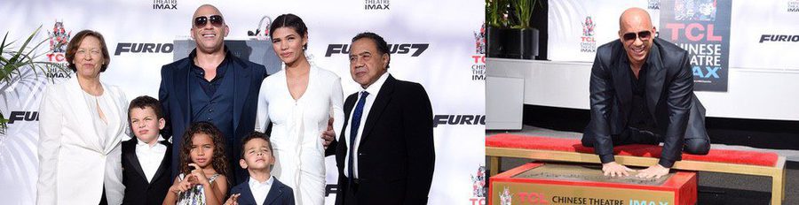 Vin Diesel plasma sus huellas en Hollywood arropado por Paloma Jiménez y sus hijos Hania y Vincent