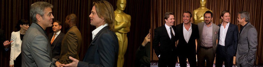 Risas y poca rivalidad entre George Clooney y Brad Pitt en la comida de los nominados a los Oscar 2012