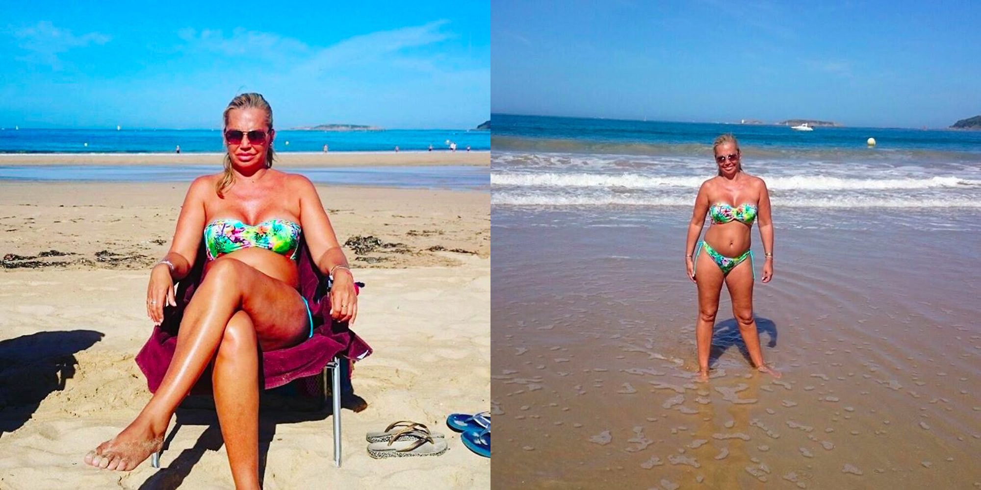 Belén Esteban muy relajada en sus vacaciones luciendo cuerpo entre la playa y la piscina
