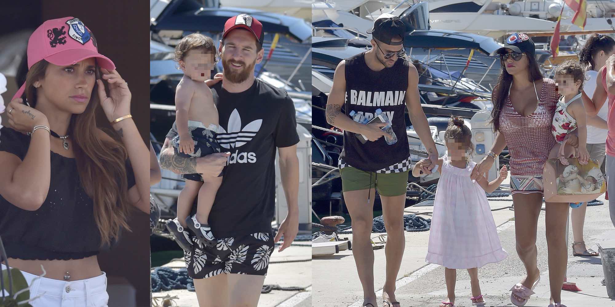 Leo Messi y Antonella Roccuzzo y Cesc Fábregas y Daniella Semaan llegan a Ibiza con sus hijos