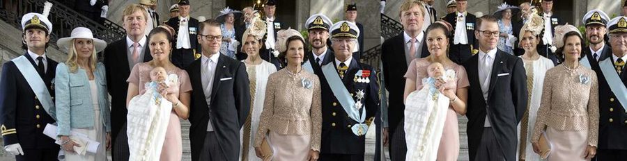 Carlos Felipe de Suecia, Haakon de Noruega, Guillermo de Holanda y Mary de Dinamarca, padrinos de la Princesa Estela