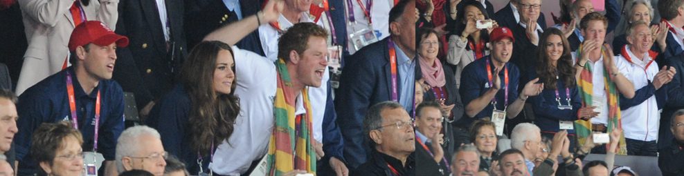 Los Duques de Cambridge y el Príncipe Harry vibran con la victoria de Usain Bolt en Londres 2012