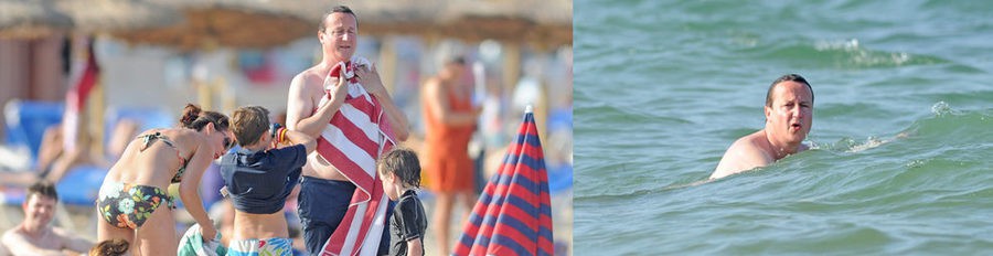 David Cameron y su mujer Samantha se divierten en las playas de Mallorca con sus tres hijos