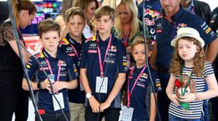 Romeo y Cruz Beckham se divierten con Geri Halliwell, Emma Bunton y sus hijos en el Gran Premio de Silverstone