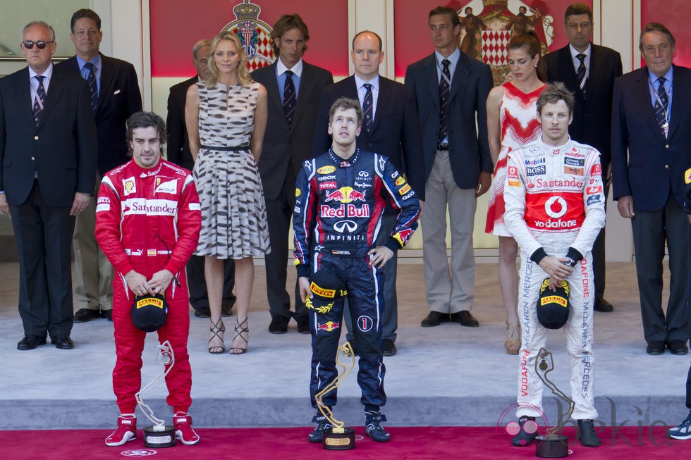 Fernando Alonso, Sebastian Vettel, Jenson Button y los Grimaldi en el Gran Premio de F-1 de Mónaco