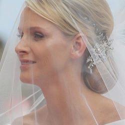 El velo de novia Charlene Wittstock durante su boda