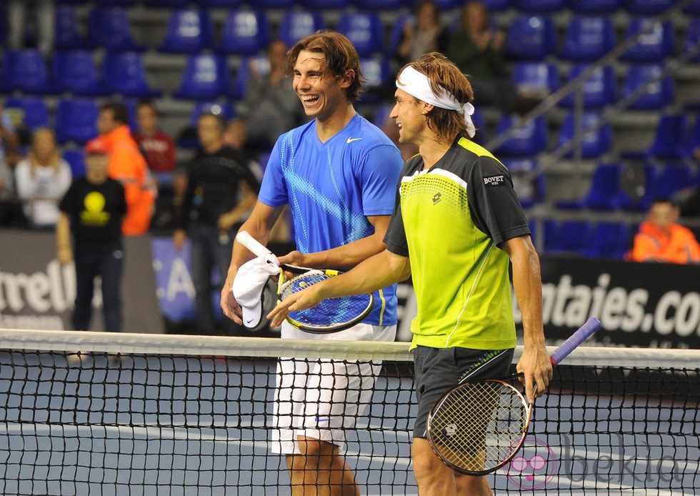 Rafa Nadal y David Ferrer en el partido homenaje a Andrés Gimeno
