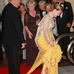 Harald de Noruega pisa el vestido de la Reina Sonia en los 100 años de la Fundación Américo-Escandinava