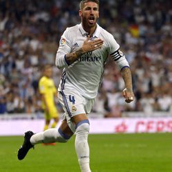 Sergio Ramos celebrando un gol frente al Villarreal en Liga