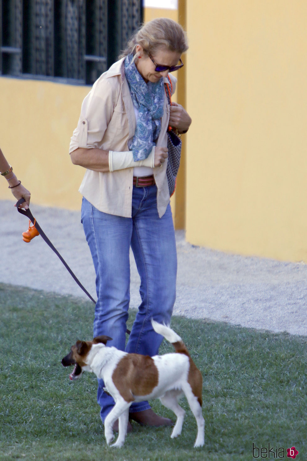 La Infanta Elena escayolada y con un perro en el Concurso de Saltos de Sevilla 2016