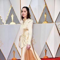 Dakota Johnson luciendo su vestido en la alfombra roja de los Premios Oscar 2017