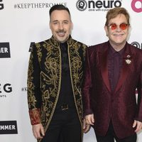 David Furnish con Elton John en la fiesta de su 70 cumpleaños