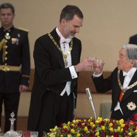 El Rey Felipe brinda con Akihito de Japón en la cena de gala en honor a los Reyes Felipe y Letizia