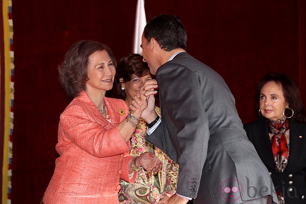 Don Felipe visita a la Reina Sofía en el Día de la Banderita