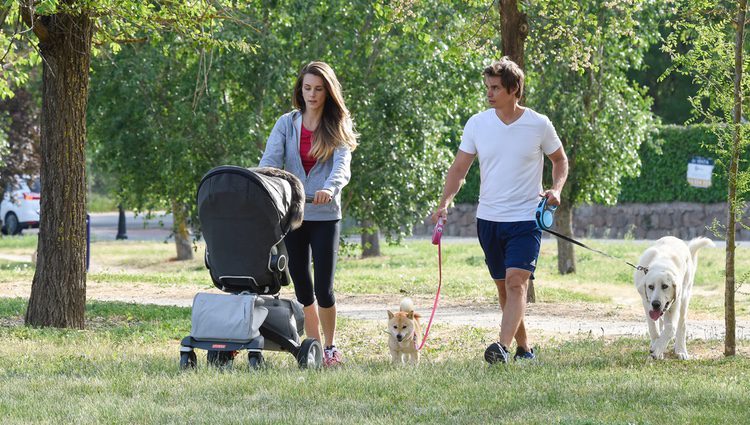 Carlos Baute y Astrid Klisans pasean con su hijo Markuss y sus perros