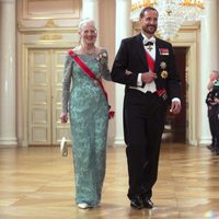 Margarita de Dinamarca y Haakon de Noruega en una cena de gala por el 80 cumpleaños de los Reyes de Noruega