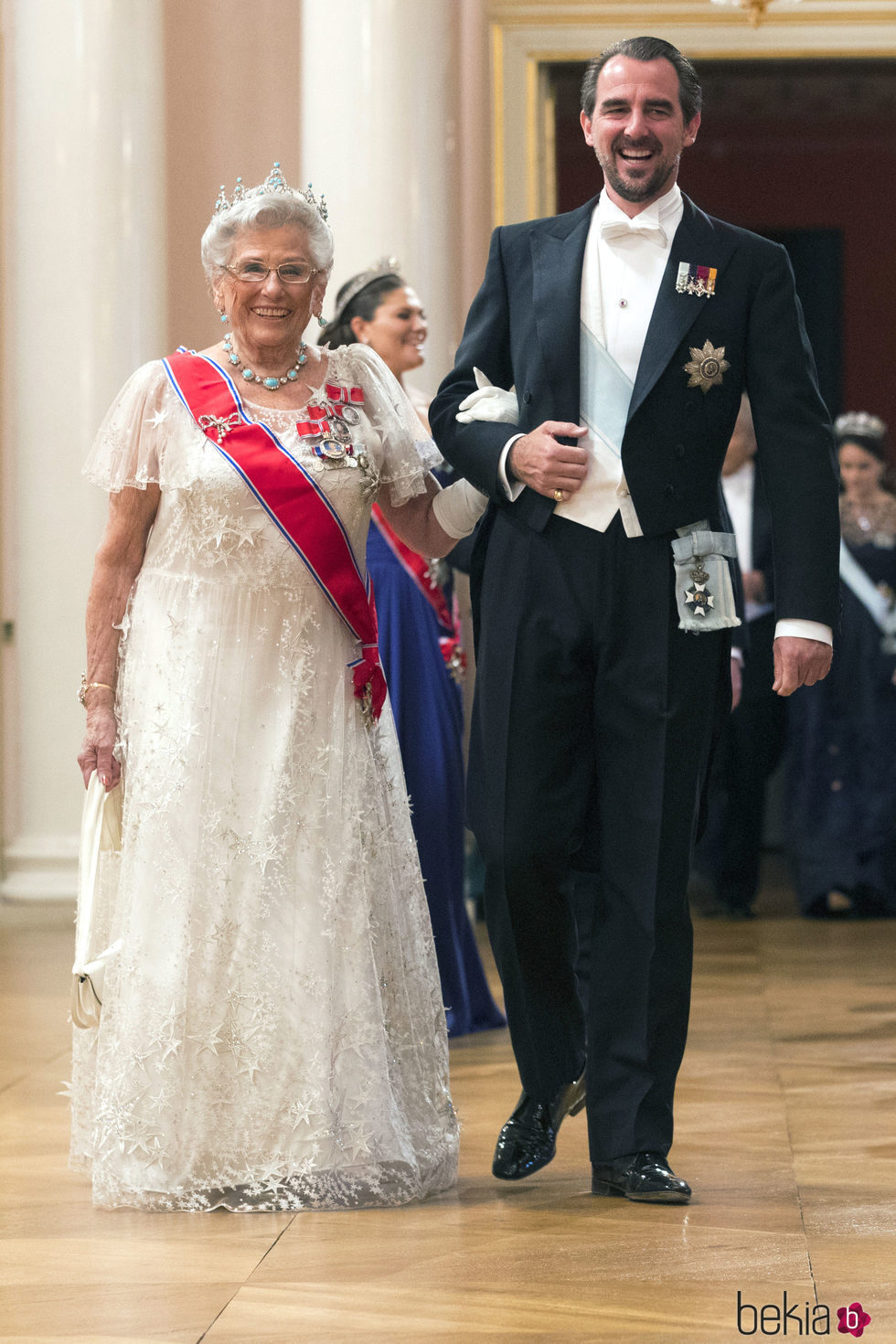 Astrid de Noruega y Nicolás de Grecia en una cena de gala por el 80 cumpleaños de los Reyes de Noruega