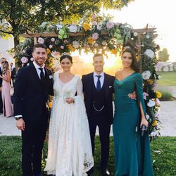 Pilar Rubio y Sergio Ramos con Lucas Vázquez y Macarena Rodríguez el día de su boda