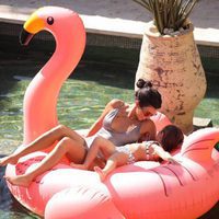 Kourtney Kardashian junto a su hija en el famoso flamenco rosa
